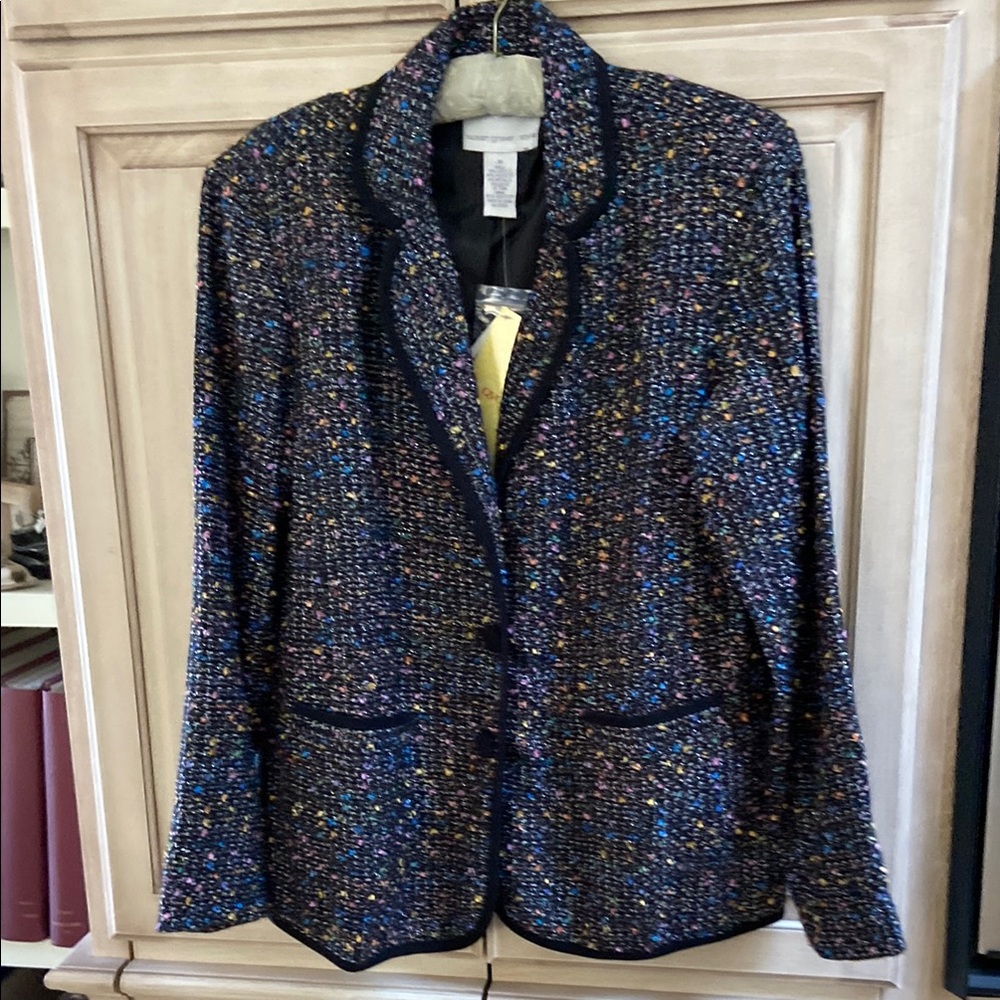 Susan Graver Style blazer sz M black multi- color fleck nwt